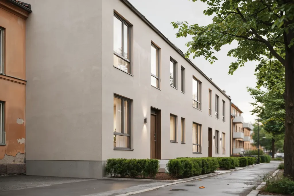fasadrenovering och putsning p flerbostadshus i j rnbrott fr lunda
