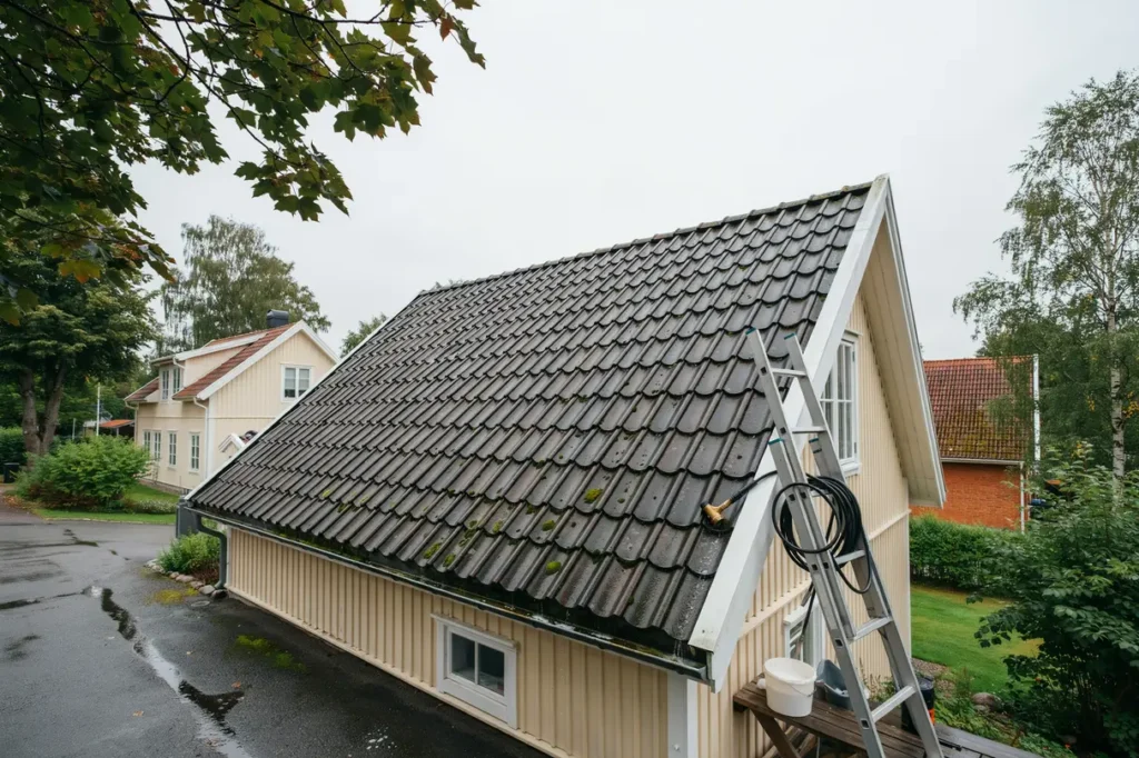 alger p taket s reng r du skonsamt och f rebygger ny p v xt p villan